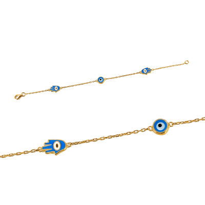 Havva Ana Eli Nazar Boncuklu Altın Bileklik 14KNY114 - Altınaşkı