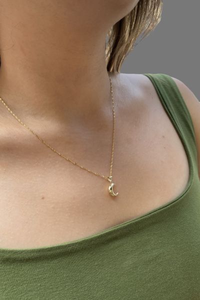 Hilal Uç Singapur Altın Kolye 14KLY4706 - Altınaşkı