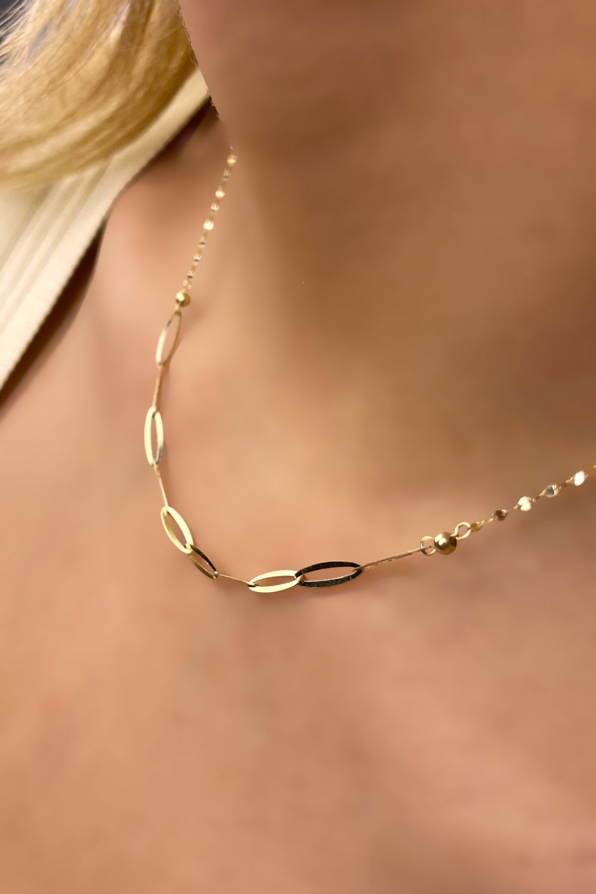 İtalyan Ataş Aynalı Altın Kolye 14KLY1189 - 1