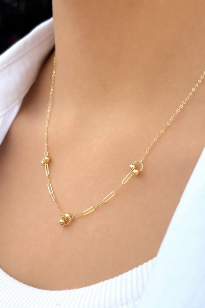 İtalyan Ataş Zincirli Toplu Altın Kolye 14KLY924 - Altınaşkı