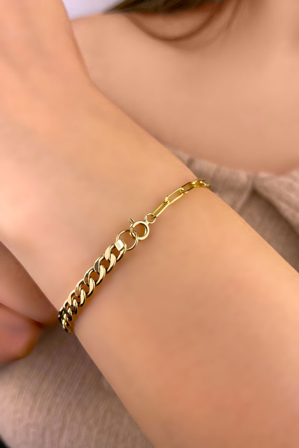 İtalyan Ataşlı Gurmet Altın Bileklik 14KNY9171 - 3