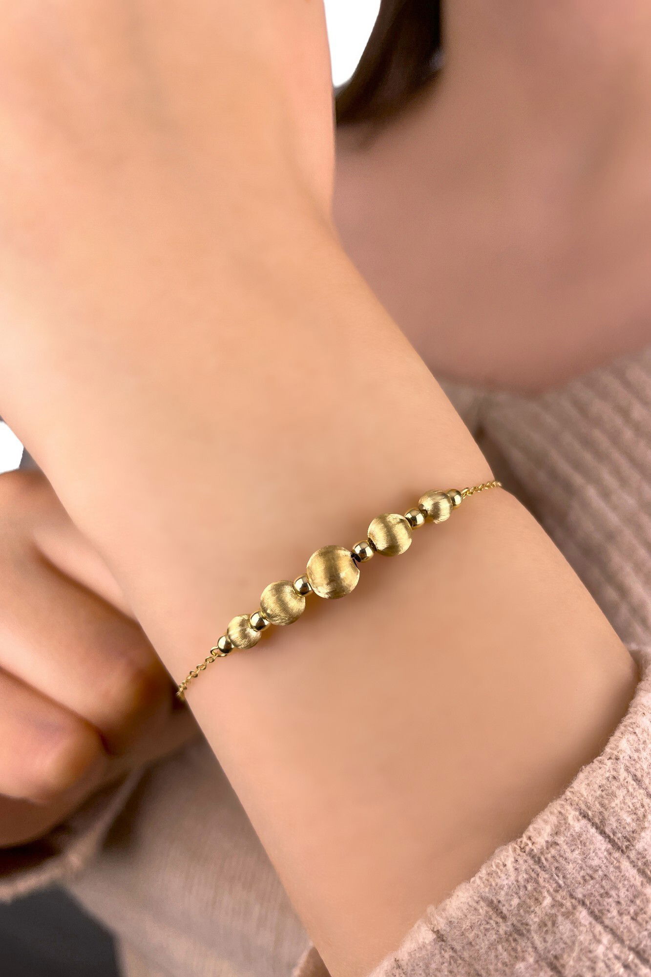 İtalyan Parlak Toplu Altın Bileklik 14KNY893 - 2