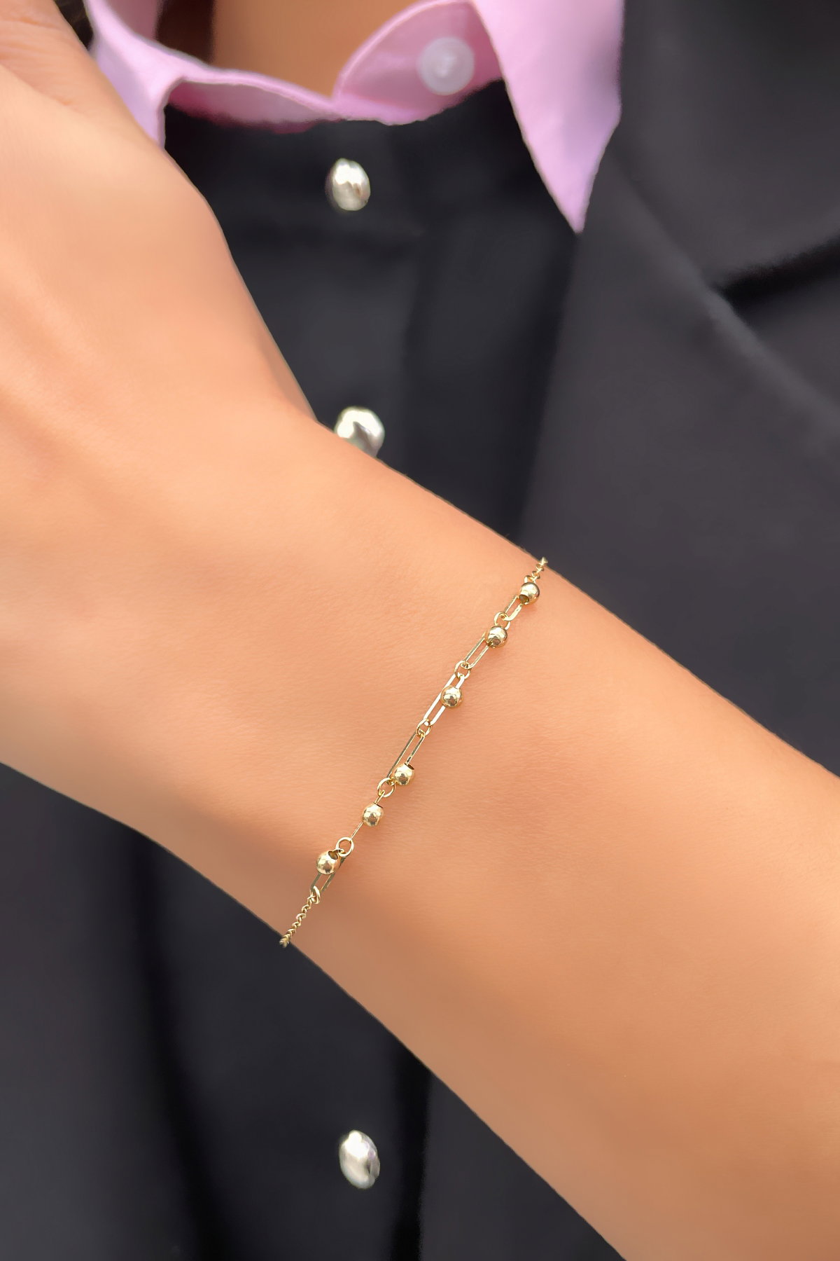 İtalyan Toplu Ataş Altın Bileklik 14KNY794 - 2