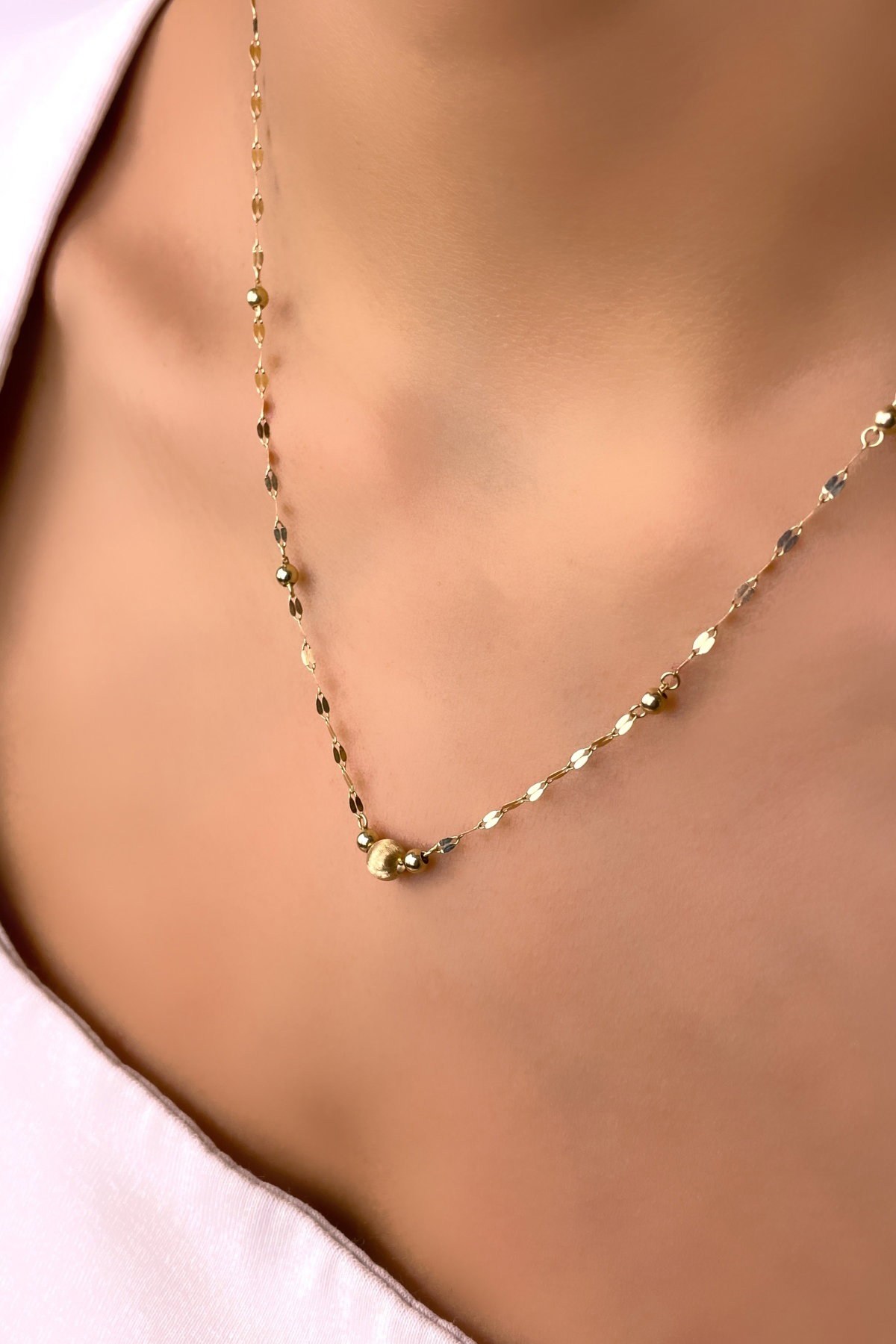 İtalyan Toplu Aynalı Altın Kolye 14KLY975 - 1