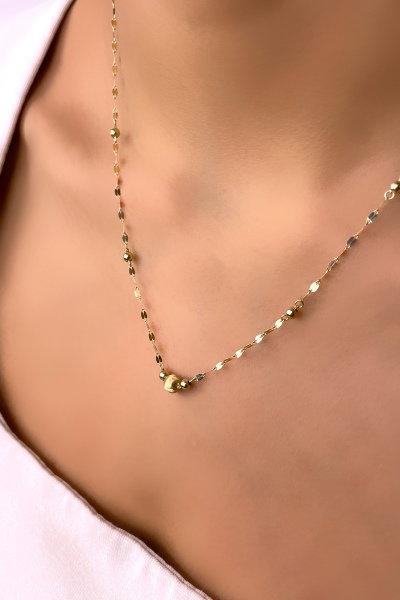 İtalyan Toplu Aynalı Altın Kolye 14KLY975 - Altınaşkı