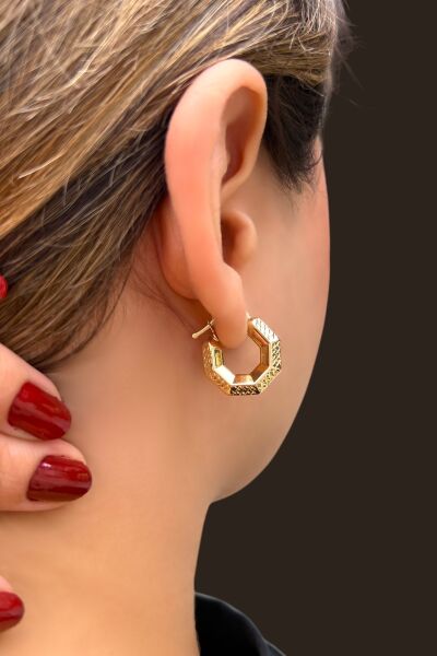 Kalemli Altıgen Altın Küpe 14KP970 - Altınaşkı