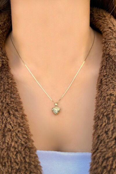 Kalemli Kalp Parlak Altın Kolye 14KLY5834 - Altınaşkı