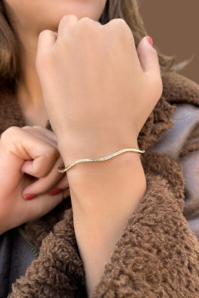 Kalemli Zikzak Altın Bilezik 14KLPC448 - Altınaşkı