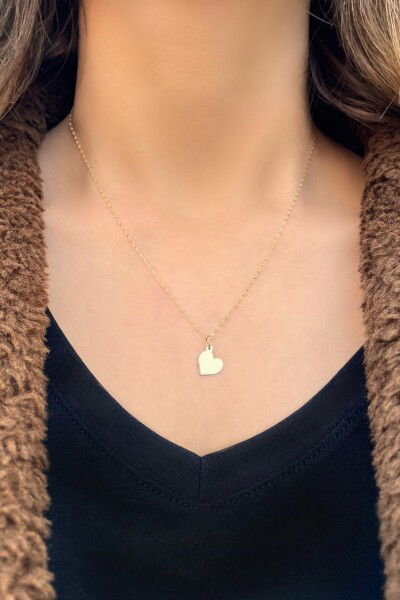 Kalp Aynalı Zincir Altın Kolye 14KLY3023 - Altınaşkı