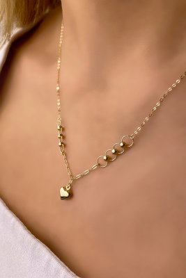 Kalp Halka Altın Kolye 14KLY915 - 1