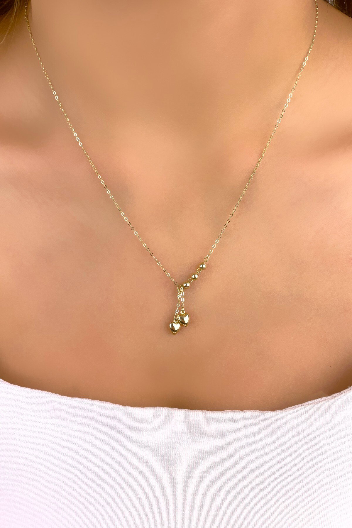 Kalp Halka Altın Kolye 14KLY923 - 2