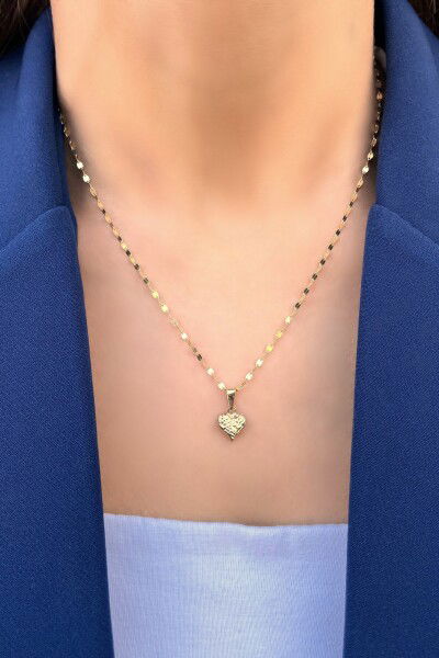 Kalp Uç Aynalı Altın Kolye 14KLY5706 - Altınaşkı