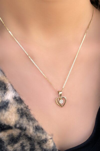 Kalp Uçlu Parlak Altın Kolye 14KLY2352 - Altınaşkı