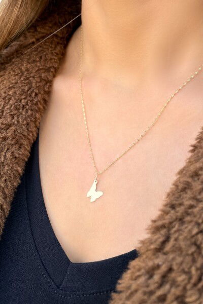 Kelebek Aynalı Zincir Altın Kolye 14KLY3017 - Altınaşkı