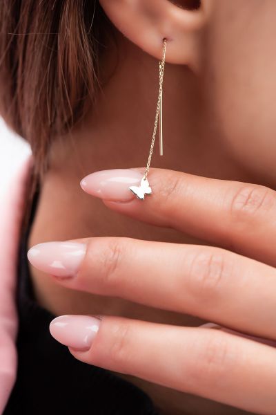 Kelebek Sallantılı Altın Küpe 14KP0013 - Altınaşkı