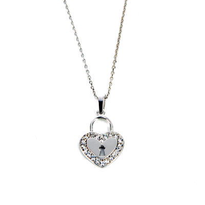 Kilit Kalp Beyaz Altın Kolye 14KLY101 - Altınaşkı