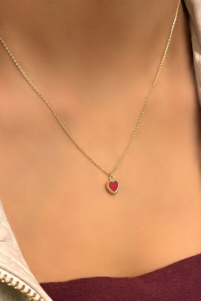 Kırmızı Kalp Altın Kolye 8KLY407 - Altınaşkı