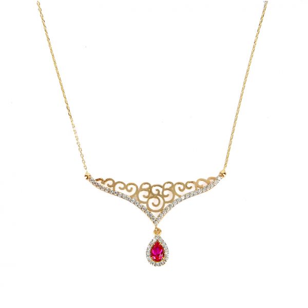 Kırmızı Taşlı Altın Kolye 14KLY1280 - Altınaşkı