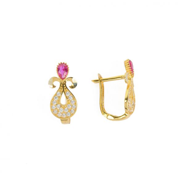 Kırmızı Taşlı Altın Küpe 14KP992 - Altınaşkı