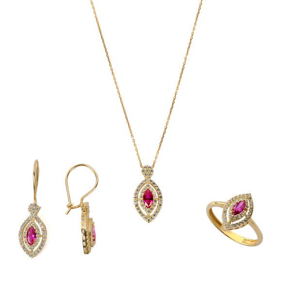 Kırmızı Taşlı Altın Set 14MNST90 - Altınaşkı