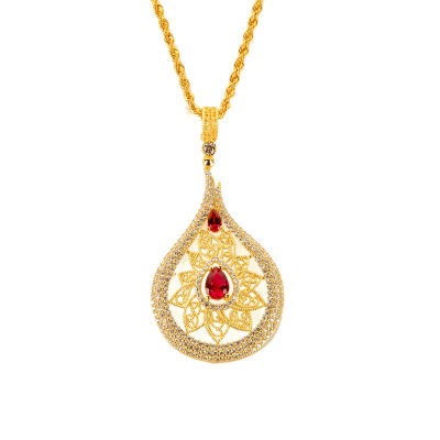 Kırmızı Taşlı Damla Altın Kolye 14KLY840 - Altınaşkı