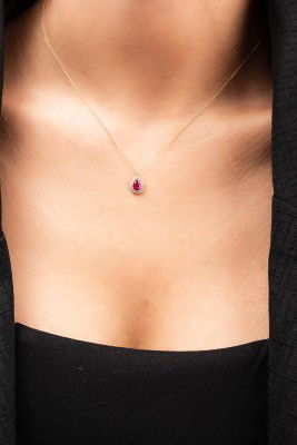 Kırmızı Taşlı Damla Hayalet Altın Kolye 8KLY756 - 1