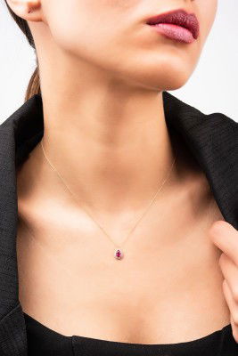 Kırmızı Taşlı Damla Hayalet Altın Kolye 8KLY756 - 2