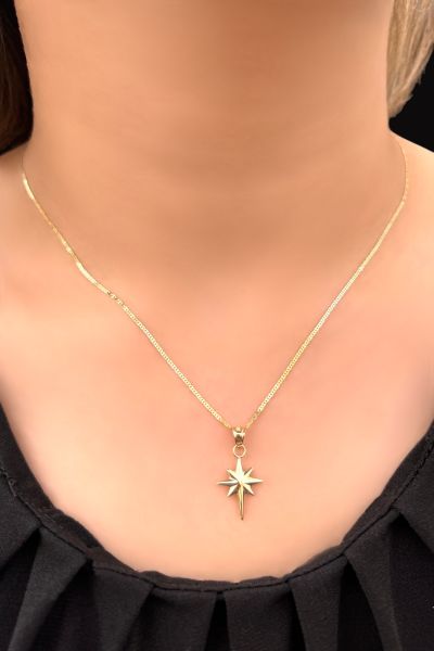 Kuzey Yıldızı Parlak Altın Kolye 14KLY2401 - Altınaşkı