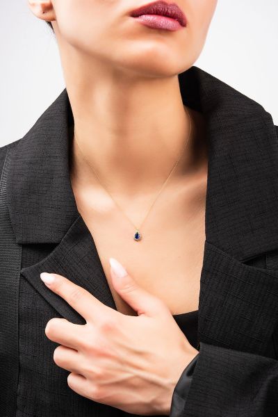 Lacivert Taşlı Damla Altın Kolye 14KLY2451 - Altınaşkı