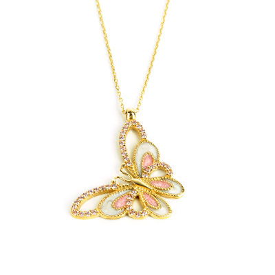Mineli Kelebek Altın Kolye 14KLY6 - Altınaşkı