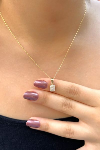 Mini Baget Aynalı Zincir Altın Kolye 14KLY6754 - Altınaşkı