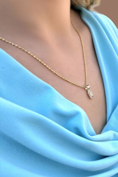 Mini Baget Uçlu Halat Altın Kolye 14KLY8121 - Altınaşkı