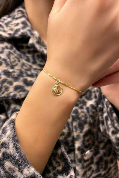 Mini Tuğralı Halat Altın Bileklik 14KNY3067 - Altınaşkı