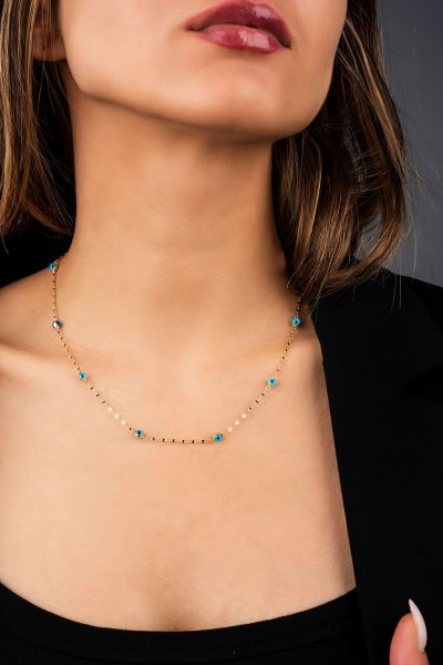 Nazar Boncuklu Altın Kolye 14KLY4023 - Altınaşkı