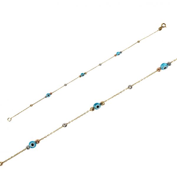 Nazar Boncuklu Dorika Toplu Altın Bileklik 14KNY670 - Altınaşkı