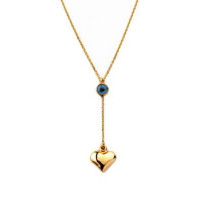 Nazar Boncuklu Kalpli Altın Kolye 14KLY457 - Altınaşkı