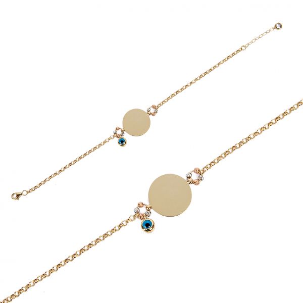 Nazar Boncuklu Plaka Altın Bileklik 14KNY990 - Altınaşkı