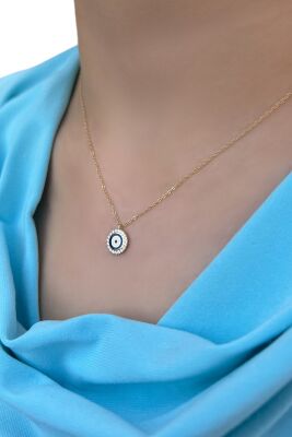 Nazar Boncuklu Taşlı Hayalet Altın Kolye 8KLY885 - 2