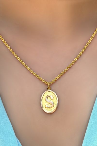 Nostaljik Harfli Halat Altın Kolye 14KLY255 - Altınaşkı