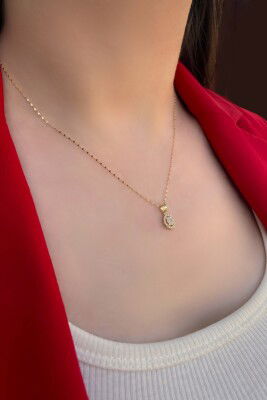 Oval Bagetli Aynalı Altın Kolye 14KLY1418 - 2
