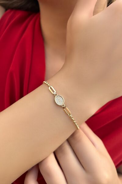 Oval Taşlı Altın Bileklik 8KNY1782 - Altınaşkı