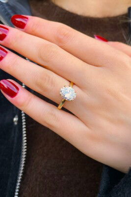 Oval Tektaş Altın Yüzük 14YZ8099 - 1