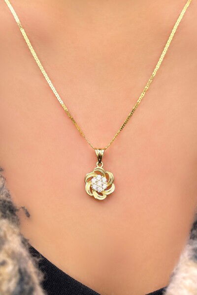 Parlak Gül Altın Kolye 14KLY5475 - Altınaşkı