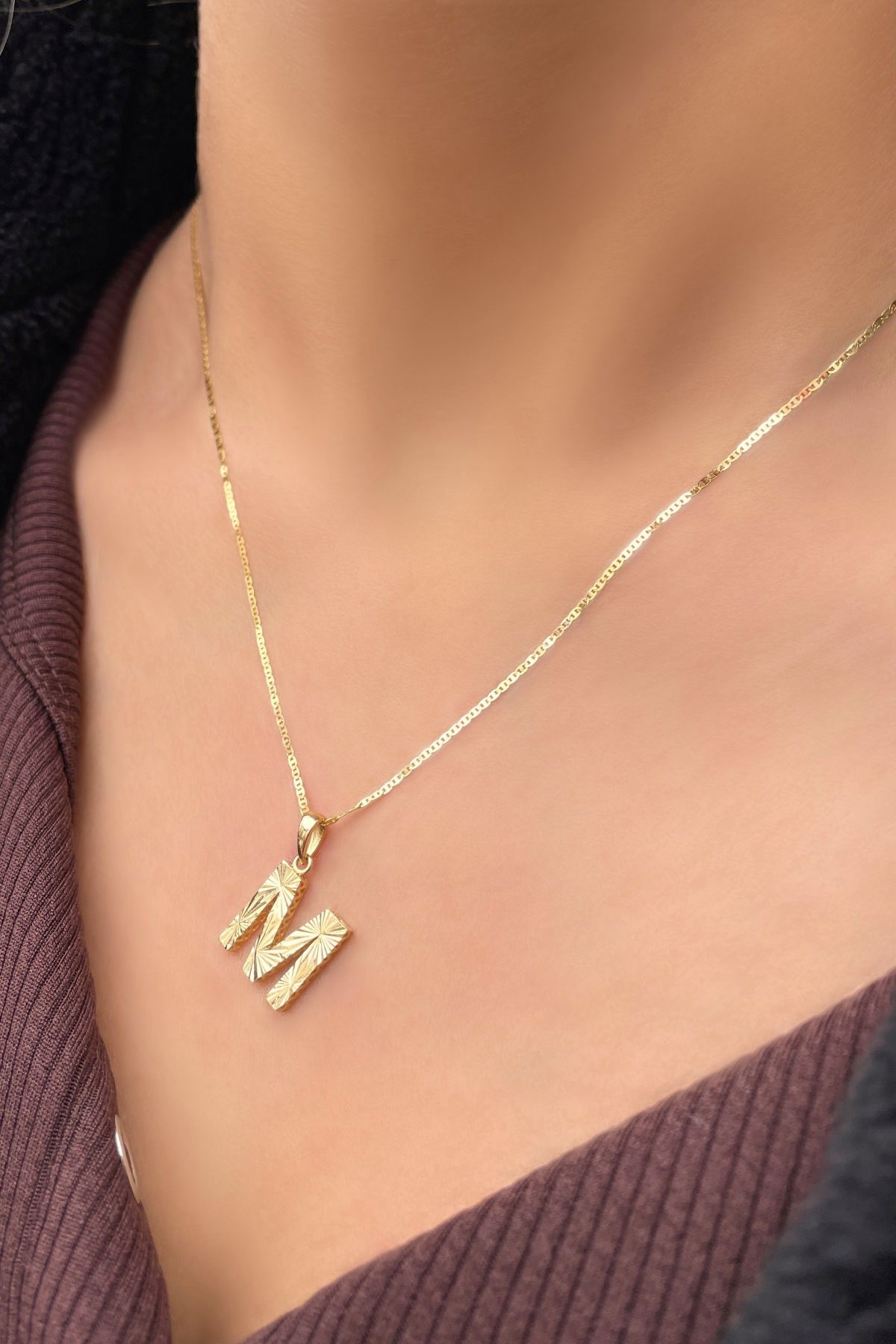 Parlak Kalemli Harf Altın Kolye 14KLY9065 - 1