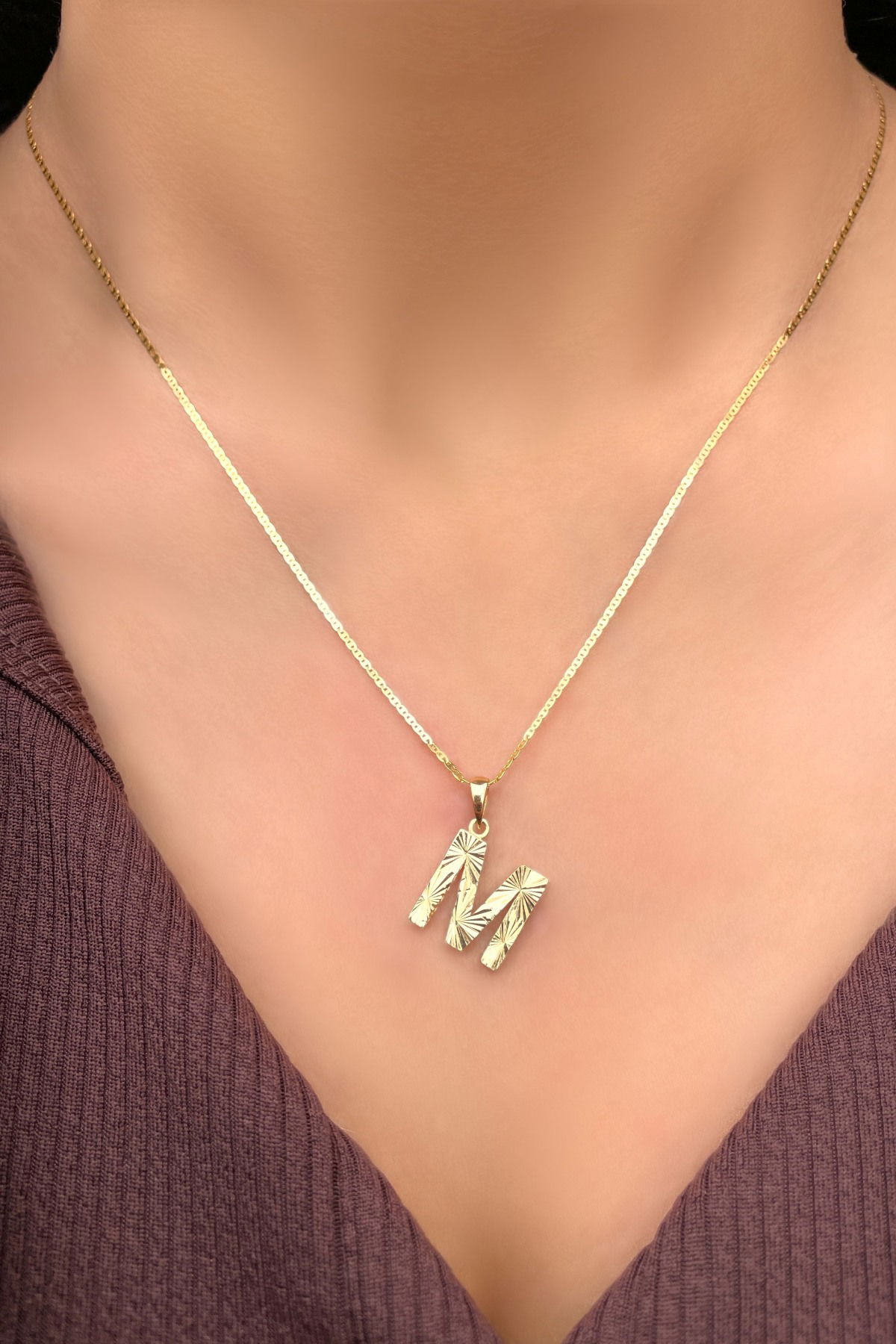 Parlak Kalemli Harf Altın Kolye 14KLY9065 - 2