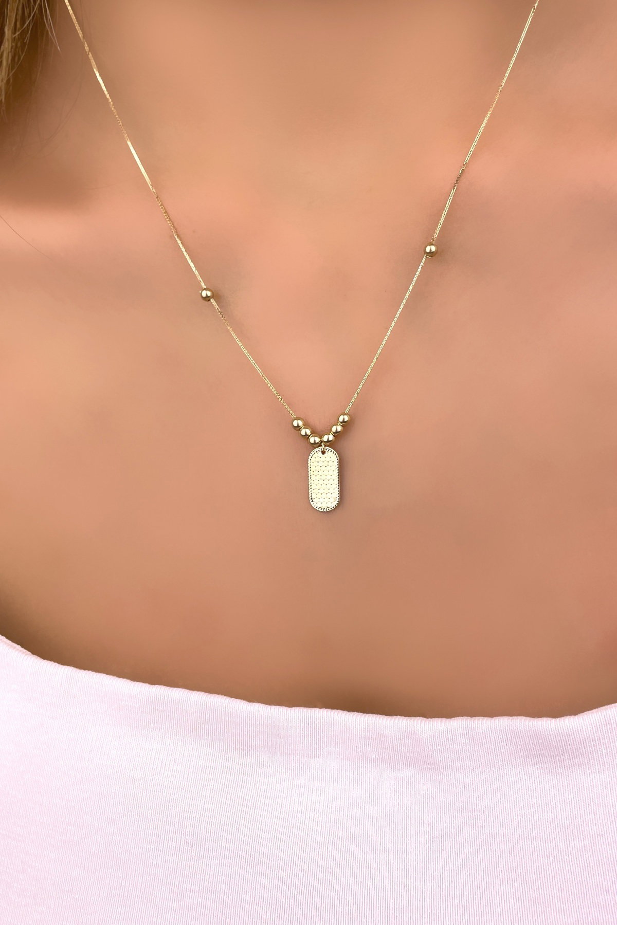 Parlak Plaka Altın Kolye 14KLY941 - 2