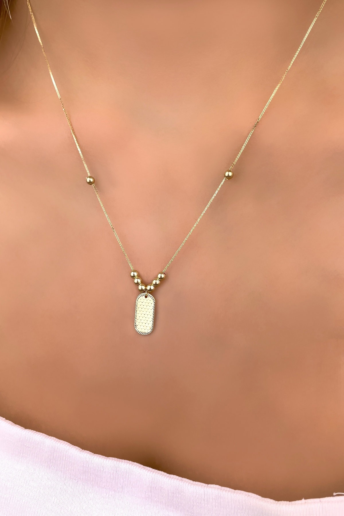 Parlak Plaka Altın Kolye 14KLY941 - 4