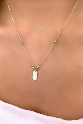 Parlak Plaka Altın Kolye 14KLY941 - 4