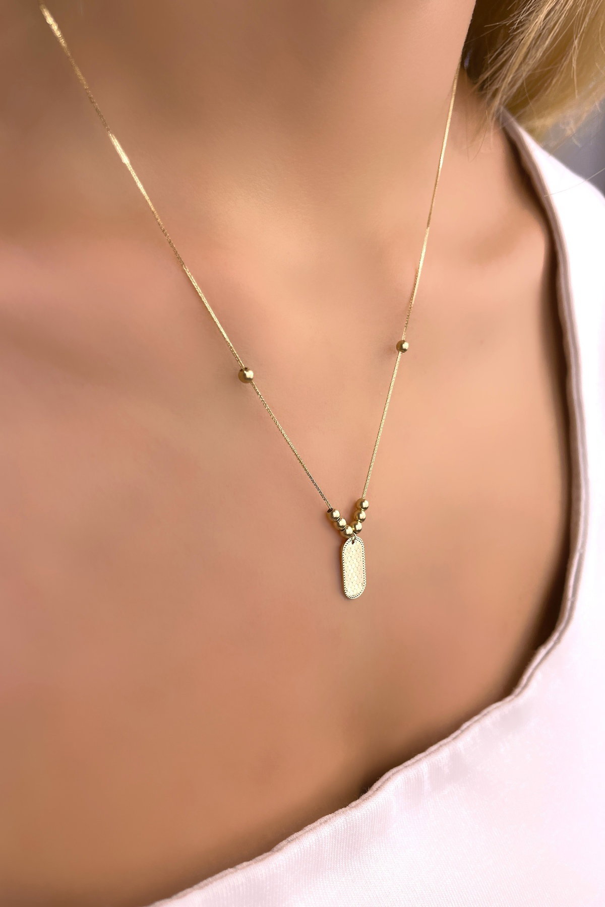 Parlak Plaka Altın Kolye 14KLY941 - 3