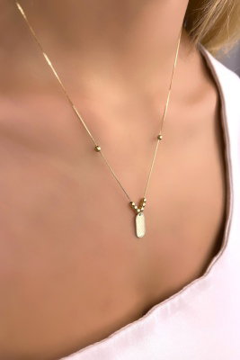 Parlak Plaka Altın Kolye 14KLY941 - 3